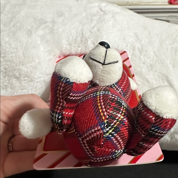 Piper K Christmas plaid teddy bear bag charm and key chain - Picture 2 of 4